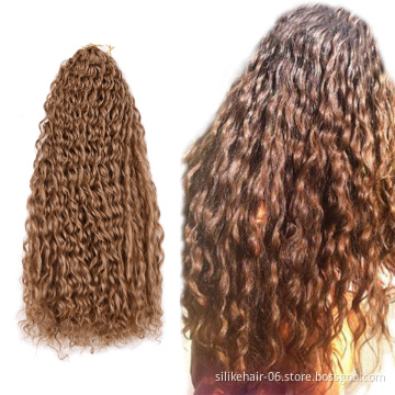 Cheap 24Inch Silky Long Wavy Ombre Blonde Brown Braids Kinky Curly Water Deep Wave Crochet Braiding Synthetic Hair Extensions